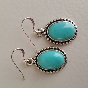 Turquoise Oval Sterling Drop Earrings Navajo Burt Francisco